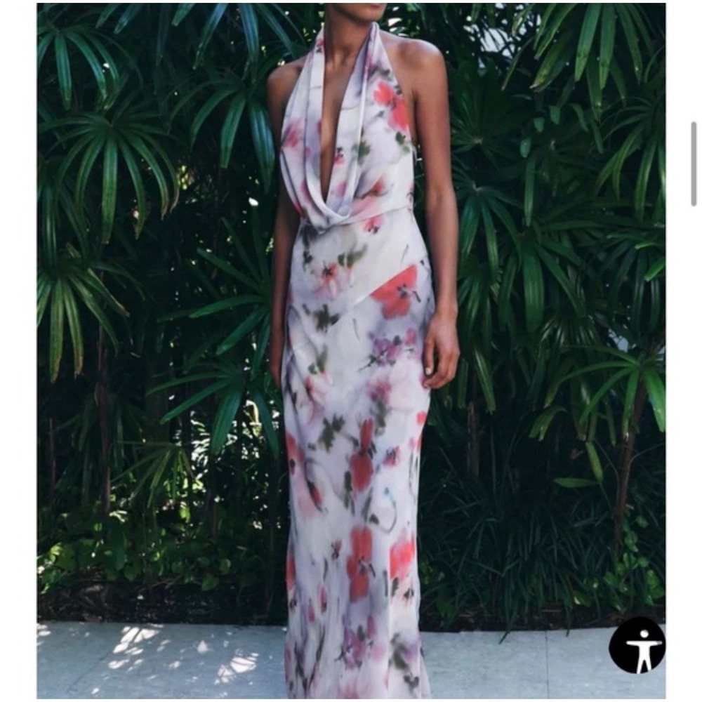 Floral Halter Maxi Dress in Blush Pink